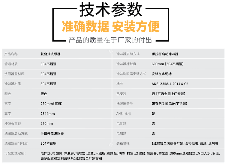 【萬保品牌】復合式洗眼器技術參數 【萬保品牌】復合式洗眼器技術參數